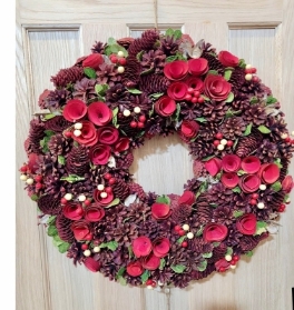 Red pine cone wreath